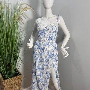 Commense Floral Lace Trim Midi Dress with Side Slit – Romantic Garden Style M